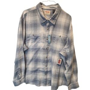 Wrangler Authentics Mens Cloud Flannel Plaid Long Sleeve Shirt 3XL Blue White